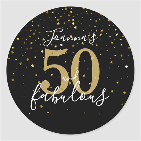 50 And Fabulous 50th Birthday Gold Black Script Classic Round Sticker