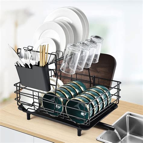 Stainless Steel 2 Tier Dish Drying Rack With Drainboard Collapsible