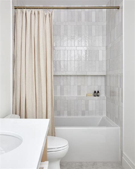 Shower With Vertical Stacked Gray Glazed Tiles Transitional Bathroom