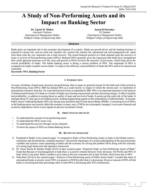 A STUDY OF NON PERFORMING ASSETS AND ITS IMPACT ON BANKING SECTOR By