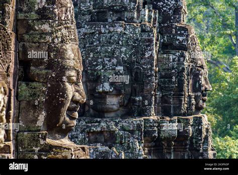 Cambodia Siem Reap The Archaeological Park Of Angkor Heads Of Buddha