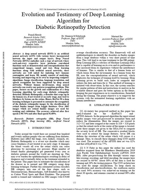 Evolution And Testimony Of Deep Learning Algorithm For Diabetic