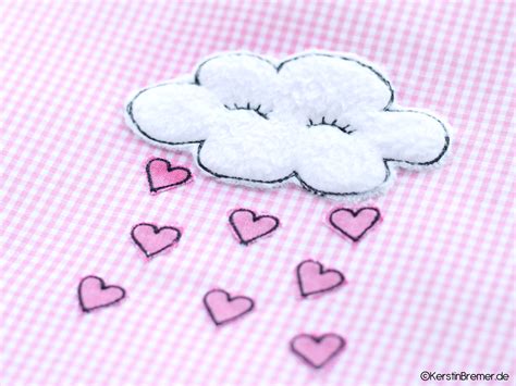 Stickdatei Wolke Herz Doodle Applikation Herzregen Baby Kinder