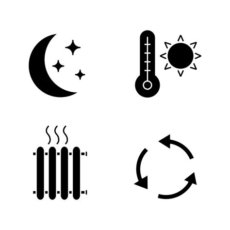 Air Conditioning Glyph Icons Set Night Climate Summer Temperature