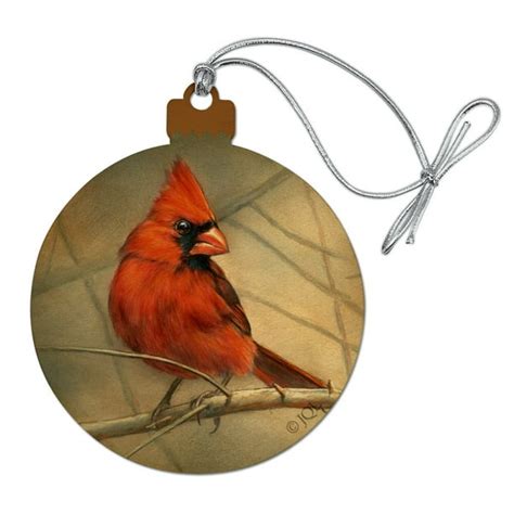 Cardinal Red Bird On Tree Branch Wood Christmas Tree Holiday Ornament