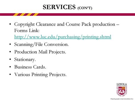 Loyola University Chicago Printing Services Loyola Copy Center Ppt