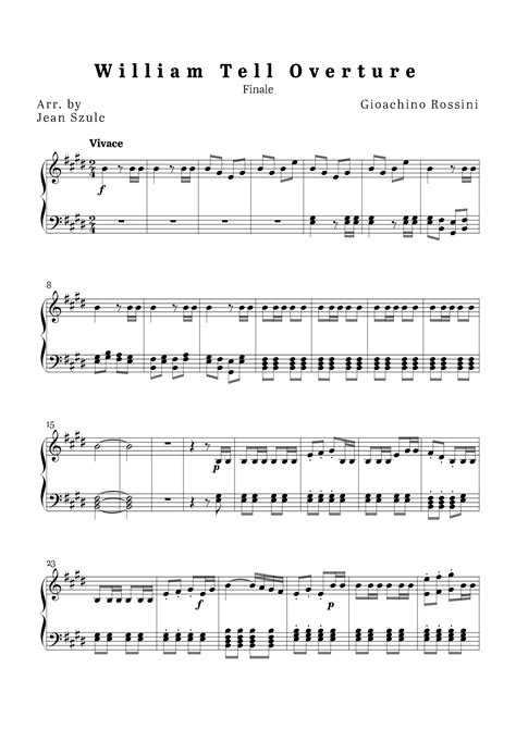 William Tell Overture Finale Arr Jean Szulc By Gioachino Rossini Sheet Music For Piano Solo