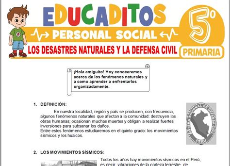 Ejercicios De Los Desastres Naturales Y La Defensa Civil Para Quinto De