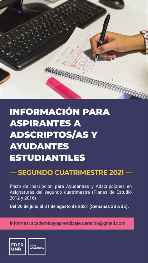 INSCRIPCIÓN A ADSCRIPCIONES Y AYUDANTÍAS DEL 2do CUATRIMESTRE 2021