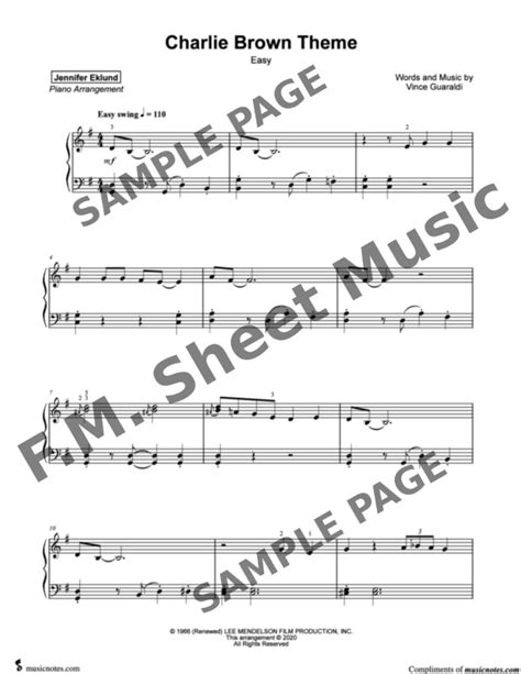 Charlie Brown Theme Easy Piano By Vince Guaraldi Fm Sheet Music Pop Arrangements By