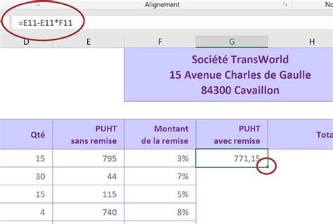 Exercice Excel débutant sur la facturation client