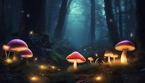 Premium Photo Mushroom Fantasy Glowing Mushrooms In Mystery Dark Forest