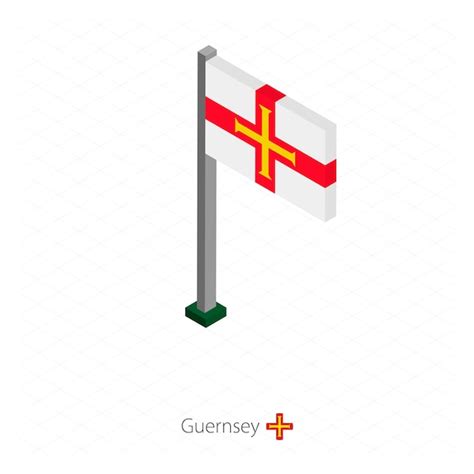 Bandeira de guernsey no mastro em dimensão isométrica ilustração