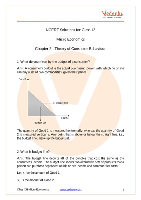 NCERT Solutions For Class 12 Micro Economics Chapter 2 Theory Of