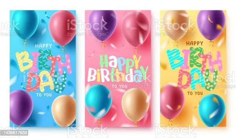 Birthday Greeting Vector Poster Set Happy Birthday To You Text With