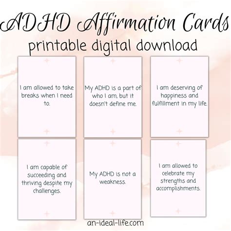 52 Printable Adhd Affirmation Cards For Positive Mindset And Self