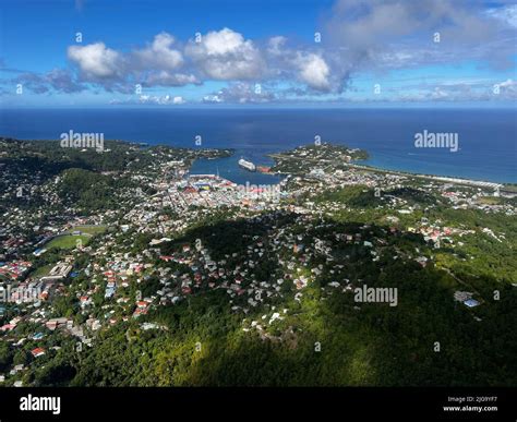 An aerial view of the whole city and sea of Castries, St. Lucia Stock ...