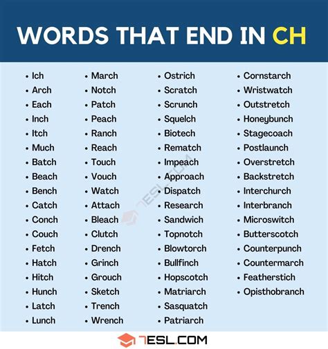 Words That End In Ch Words In English Esl