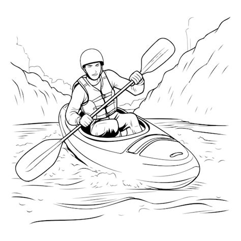 Premium Vector Man Kayaking On The River Black And White Vector