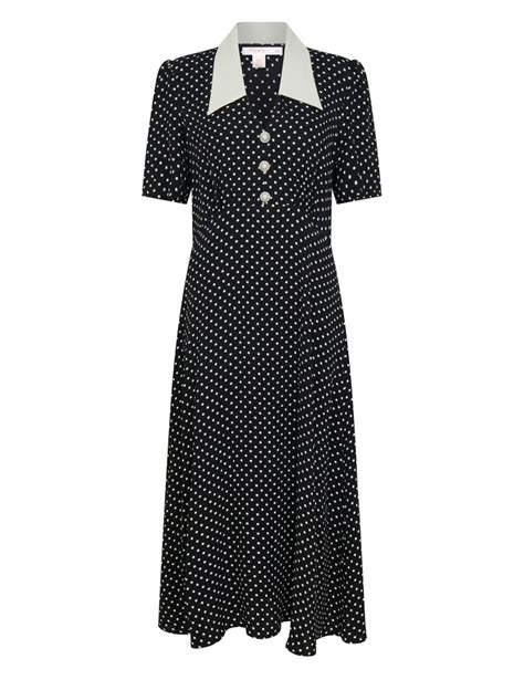 Polka Dot Collared Midi Waisted Dress Finery London Mands