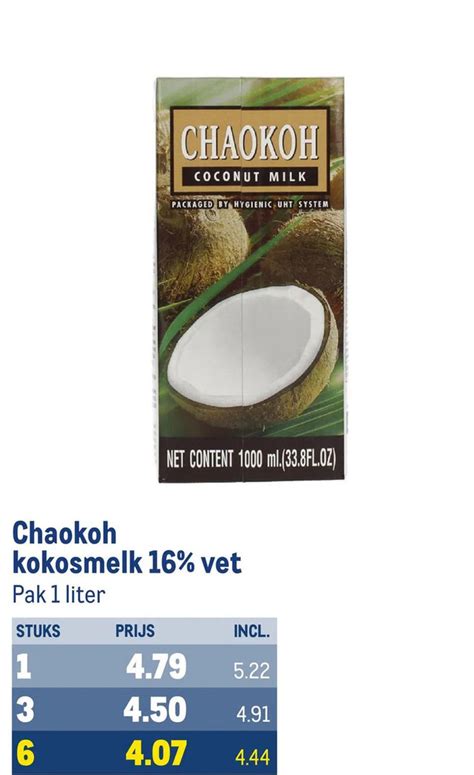 Chaokoh Kokosmelk Vet Aanbieding Bij Makro