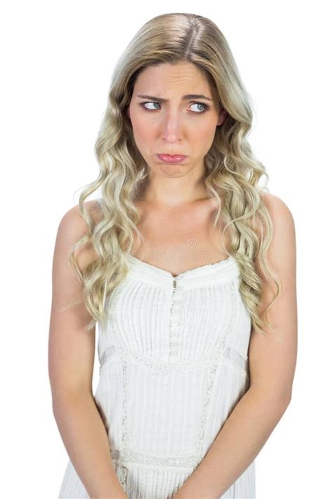 Curly Haired Blonde Hugging Herself Stock Photo Image Of Content Blonde