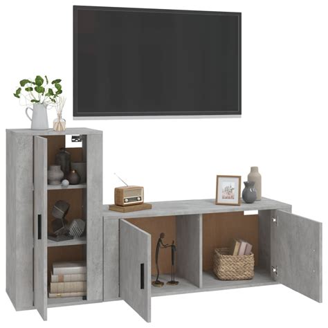 MEUBLE TV MURAL COMPLET Ensemble de meubles TV 2 pcs gris béton bois