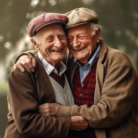 Premium Ai Image Two Elderly Friends Hugging Each Other