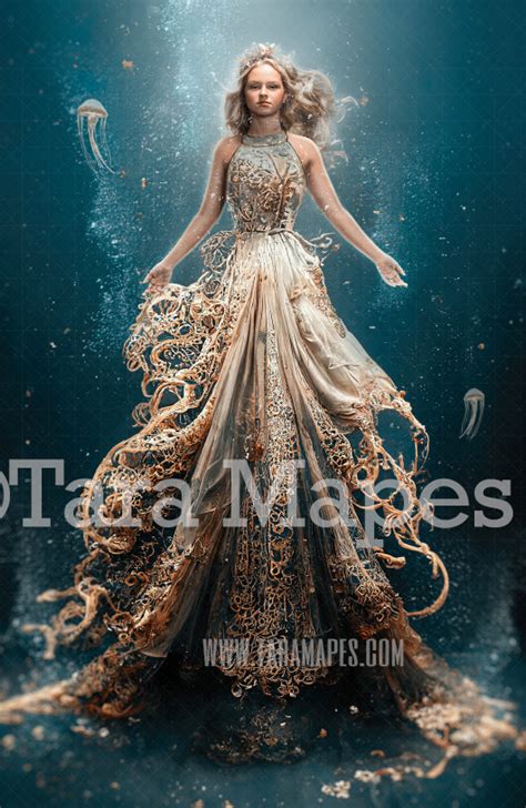 Mermaid Gown Digital Background Gold Ethereal Surreal Mermaid Scene