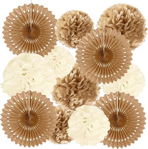 HONMOK 12pcs Bohème Pompoms en Papier Boule Fleur de Soie pour Mariage