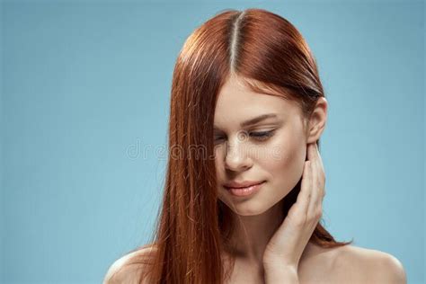 Pretty Redhead Woman Naked Shoulders Cosmetics Body Care Stock Photo Image Of Hairstyle