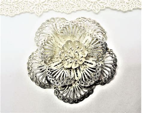 Sterling Silver Filigree Brooch A Flower Vintage Etsy Uk