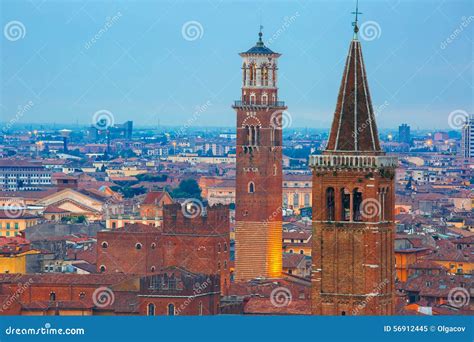 Verona Skyline At Night Italy Stock Image Image Of Lighting Italia