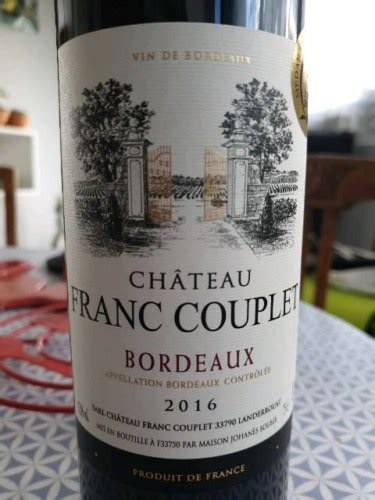 Johanès Boubée Château Franc Couplet Bordeaux Vivino US