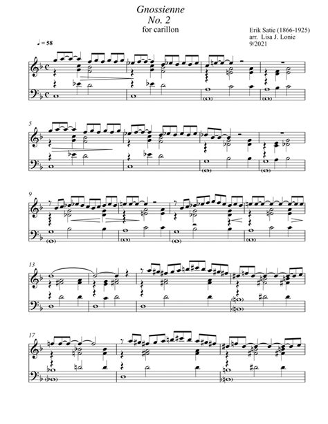 Gnossienne No 2 F Maj For Carillon By Erik Satie Carillon Digital Sheet Music Sheet