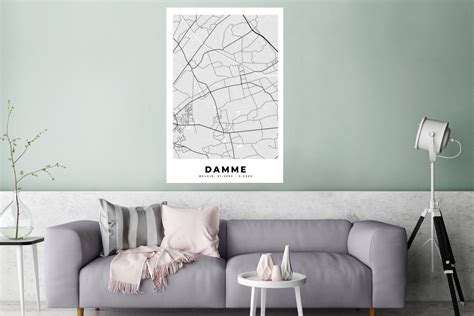 Poster België Damme Stadskaart Kaart Zwart Wit Plattegrond