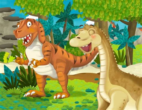 Cartoon Scene Dinosaur Apatosaurus Diplodocus Some Other Dinosaur