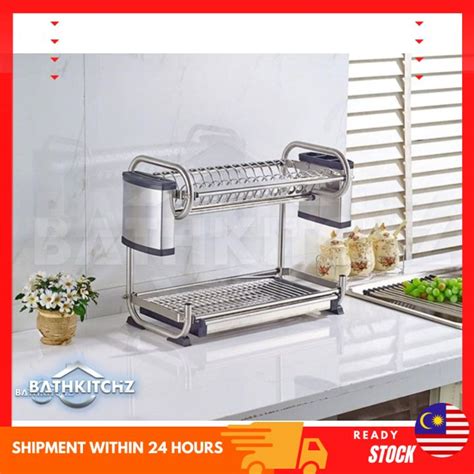 Bathkitchz Tier Stainless Steel Dish Rack Rack Pinggan Rak Dapur