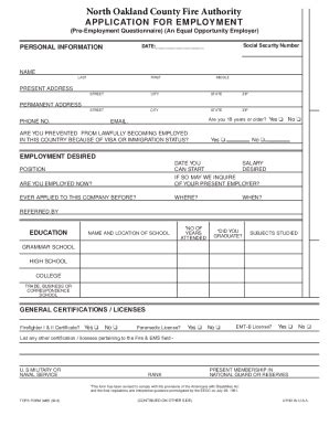 Fillable Online Application For Employment Pre Employment Fax Email