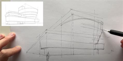 How To Draw Guggenheim Museum In NYC Perspective Tutorial Sketch