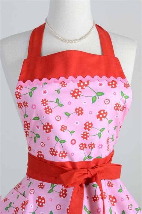 Ruffled Retro Apron Woman Apron Red And Pink By Creativechics Red And