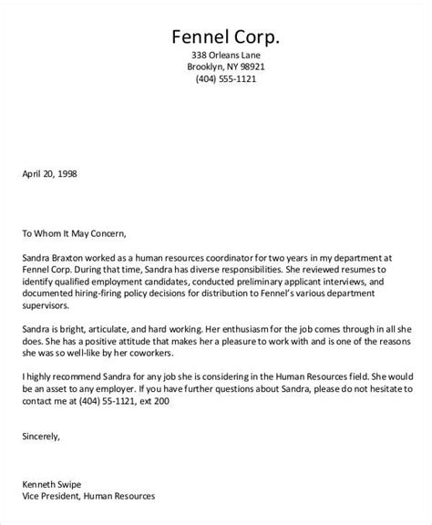 Simple Recommendation Letter For Employment