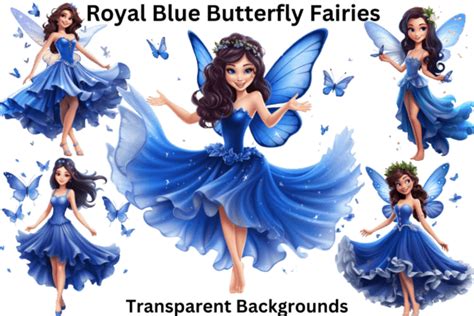 10 Royal Blue Butterfly Fairies Clipart Graphic By Imagination Station