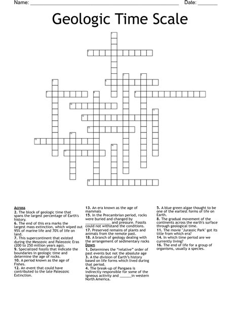 Geologic Time Scale Crossword Wordmint