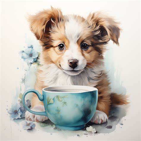 Cute Puppies Clipart Bundle Floral Puppy Tea Cup Clipart Puppy And