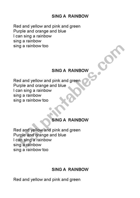 Sing A Rainbow Lyrics ESL Worksheet By Manuellebr