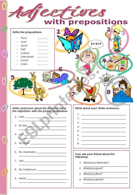 Esl Adjective Preposition Worksheets Preposition Worksheets