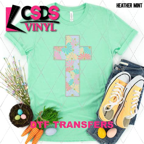 Dtf Transfer Dtf007299 Floral Cross Csds Vinyl