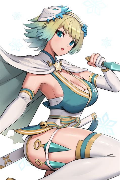 Rule 34 1girls Alternate Costume Blue Eyes Breasts Cape Cleavage Female Female Only Fire