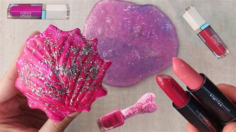 Satisfying Slime Coloring With Makeup Mixing Glitter Lipsticks